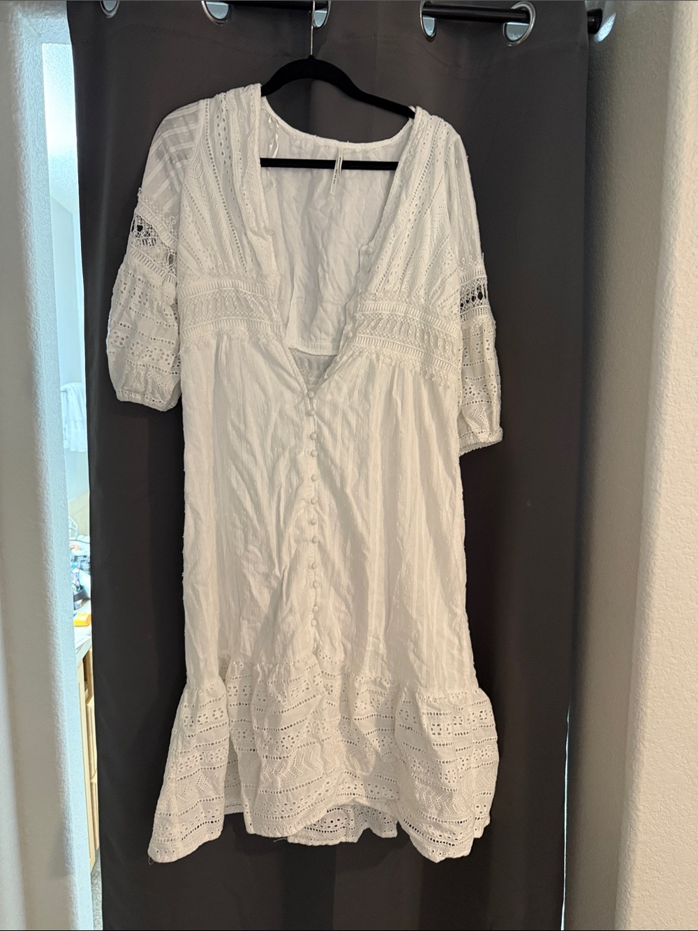 Anthropologie White Eyelet Button-Front Tunic Dress